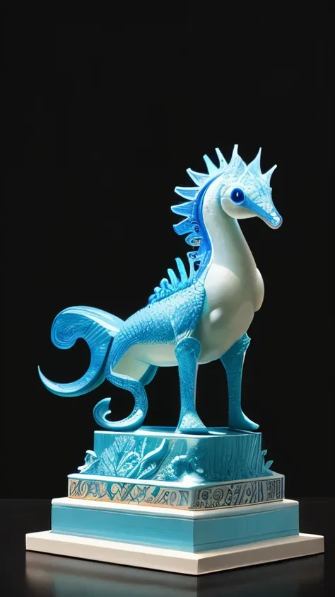 a close up of a seahorse with a blue and white design on its body, full view of seahorse, sea horse, seahorse, porcelain sculpture, seahorses, highly detailed creature, high detailed art, detailed intricate render, glazed ceramic, by Kanō Tanyū, ornate and...