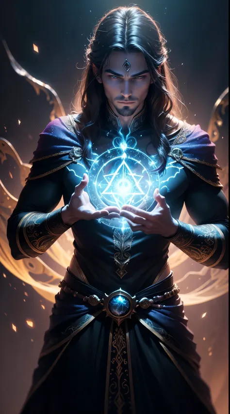 00:56:18 
(Best Quality,4K,8k,hight resolution,Masterpiece:1.2),Ultra-detailed,(Realistic,Photorealistic,photo-realistic:1.37),handsome sorcerer,magician,magic vortex,enchanted,Glowing dust,tall, broad-shouldered,Long hair,Tatoo,illustartion,Magic,spell ca...