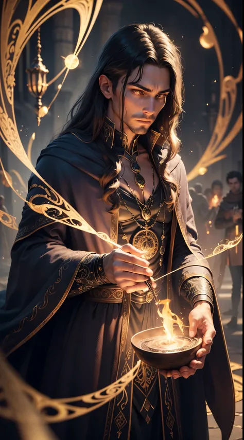 00:56:18 
(Best Quality,4K,8k,hight resolution,Masterpiece:1.2),Ultra-detailed,(Realistic,Photorealistic,photo-realistic:1.37),handsome sorcerer,magician,magic vortex,enchanted,Glowing dust,tall, broad-shouldered,Long hair,Tatoo,illustartion,Magic,spell ca...