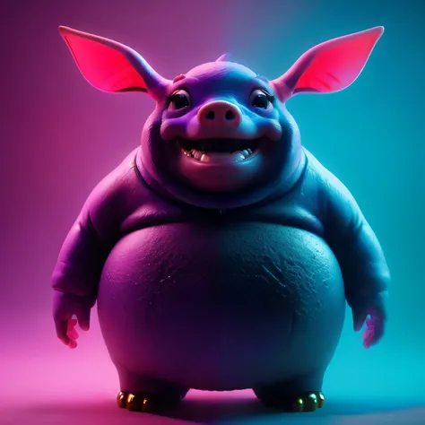 a purple pig with pink ears and a big belly, wojtek fus, cute 3 d render, colored zbrush render, 3 d character render, rolands zilvinskis 3d render art, anthropomorphic warrior piglet, rendered in renderman, “portrait of a cartoon animal, digital art rende...