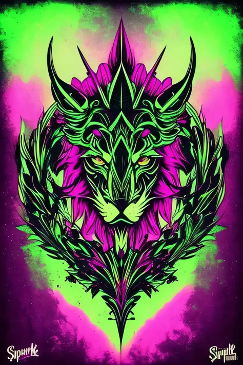 psychedelic, black, pink and green tones, dark, creepy, abstract, aggressive, spike
