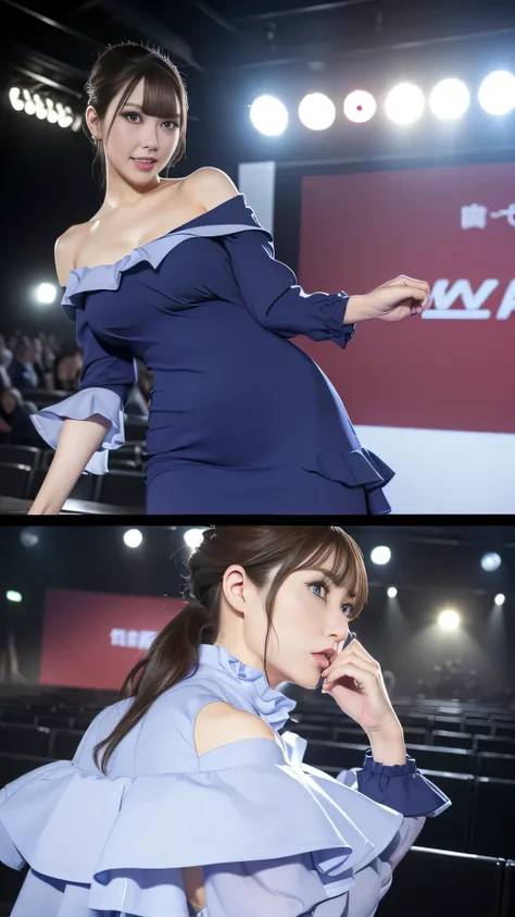 ((Please redeem, 8k, Representative works in detail, Ultra-high resolution)), Japanese, (Looking at the audience:1.5), (whole body:1.5),((slender:1.4)),Anatomically correct,((Checked tight dress)),((Very large  spilling out of the dress)),Dresses that acce...