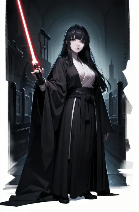 Shadow Face、Star Wars, jedi, black jedi robe、black robe, black belt,Star Wars concept art, Star Wars、jedi、Lightsabers、Black Robe、jediの服、Star Wars、beautiful girl、cute、Droopy eyes、Black Hair、Beautiful Long Hair、Straight hair、bangs、bangsbangs、bangs、Front Prin...