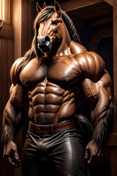 horse with human body, muscular and strong body, with horse hair, humanoid