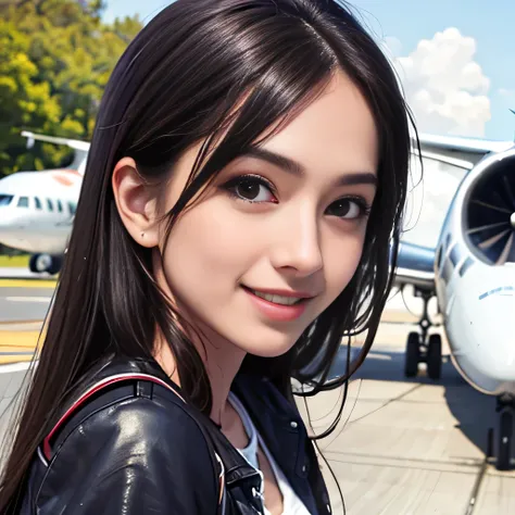 masterpiece, realistic, 1girl, smile, (future plane),