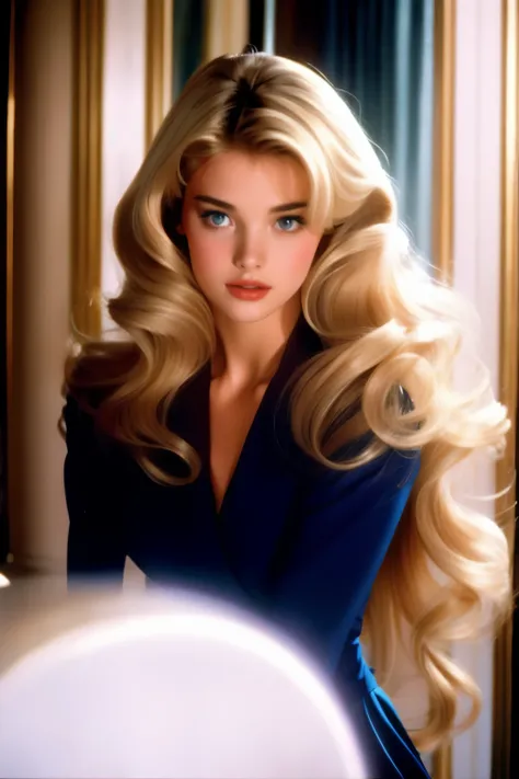 1998 movie film still, beautiful girl, long blonde blowdry hair, paris