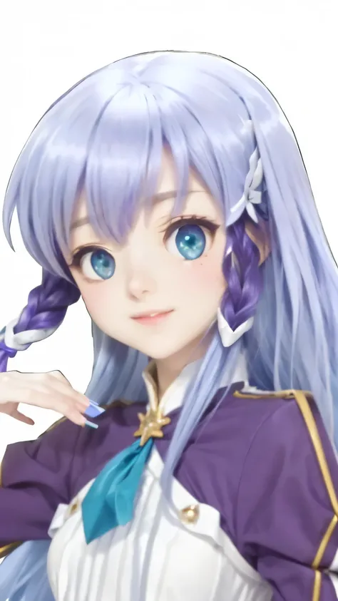  elze from in another world whit my smartphone, isekai wa smartphone to friends, A close-up of a person with purple hair and a white shirt, Hiroe Rei, portrait knights of the zodiac girl, anime moe art style, run, Kajika Wataru, Hajime Yataté, Agua de Kono...