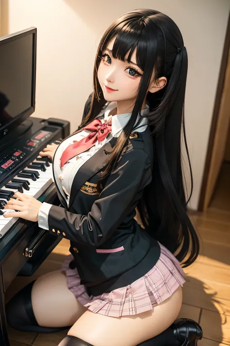 High school girl blazer、Grown-up high school girl、Red checked skirt、Gal type、JK Style、jacket、smile、garter、Knee socks、Pantyhose、Otherworldly beauty、So cute、boredom、Extraordinary beauty、Dark black eyeshadow、sorrow、Good skin radiance、Long Hair Straight Hair、D...