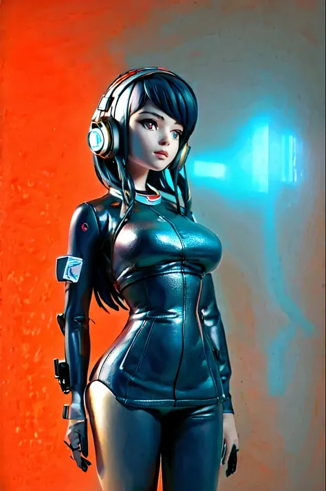 a woman with headphones standing next to a robot, cyberpunk art by Jason A. Engle, cgsociety, retrofuturism, ilya kuvshinov, sci-fi, futuristic, vibrant, photorealistic, realistic, dramatic, cinematic lighting, sharp focus, 10k