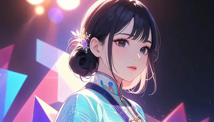 (masterpiece, Best quality:1.3), 1 Girl, Detailed facial information, Dark Eyes, Dark hair, Smiley Face, Pink cheeks, Beautiful and delicate lips, Long eyelashes, Delicate facial features, Rich in expression, Detailed skin texture, Vibrant colors, movie li...