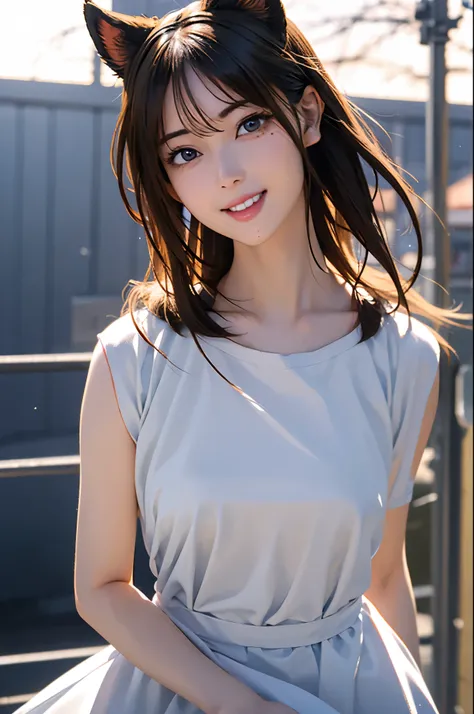 High resolution, 8k, Best Quality, detailed, Semi-realistic anime, 3D anime style, Smooth anime CG, One Girl, 20 year old Japanese woman, slim, Modeling, Shiny brown hair, detailedな顔, Beautiful and detailed, Glowing Skin, Hard Focus、Film Grain, Soft Lighti...