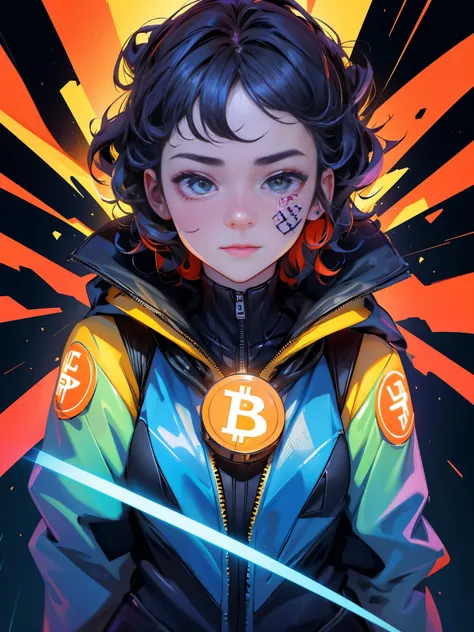 illustration of a girin a suit with a bitcoin on his face, a picture by Julia Pishtar, trending on reddit, excessivism, 🚀🚀🚀, shockwaves are coming out, crypto, 🚀🌈🤩, jen bartel, best on adobe stock, nft portrait, crypto valut, 🔞🤡, trending on markets, bitco...