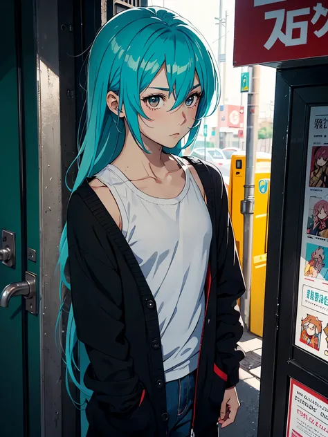 Darker hair. Older. Muscles. Stif hair. Shorter hair. Mint Shirt. Black cardigan. Shy. Muscles. Shy Girl. Petrol hair. Turquoise hair. brown eyes. Modern. open hair down to the shoulders. Lights. JRPG. Flowers. long hair. more anime style. 2D. flatter. Ani...