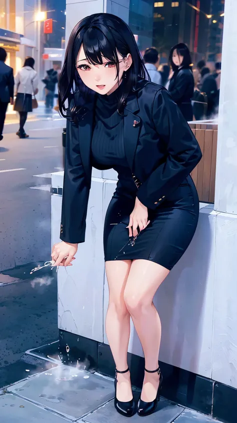 /quality
(masterpiece,best quality,High resolution,High image quality,Realistic)

/Hairstyle
(Curly Hair)

/Clothes
(Pencil Skirt,Interview Suit,Black jacket,torn pantyhose:1.5,Earrings)

/Leaning Forward Pose,sit
Leaning against a wall,
Spread your legs:1...