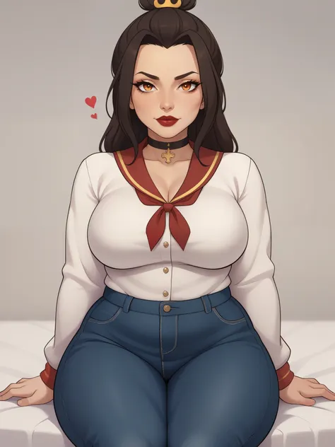 Azula. (a beautiful, young, fair-skinned, amber-eyed and bbw girl of medium height. Azulas makeup consists of mascara and red lipstick. Azula also has wavy dark brown hair down to the middle of her back with two additional strands above her shoulders. chok...