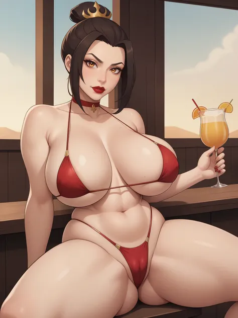 Azula. (a beautiful, young, fair-skinned, amber-eyed and medium height. Azulas makeup consists of mascara and red lipstick. Azula also has wavy dark brown hair down to the middle of her back with two additional strands above her shoulders. choker. bikini. ...