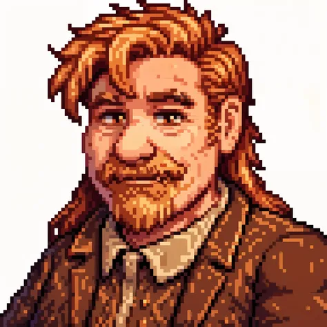 ((64bit pixel-art portrait)) of man in his mid-50s with mid, messy ginger hair. he wears an old-fashioned brown suit, his face i...