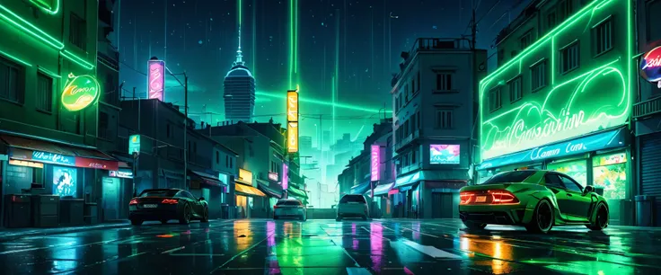 Marseille City background, FPS shooter game, video game, only landscape, black and green dominant, (Ethereal, fluorescent colors, neon lights), (masterpiece), best quality, highres, 4k, 8k, cinematic lighting, amazing quality, amazing shading, soft lightin...