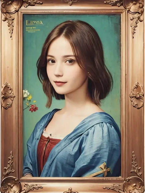 296 (A 20-year-old man and a 20-year-old woman,short hair), (A kind smile), (colorful), (Leonardo da Vinci paintings), flower