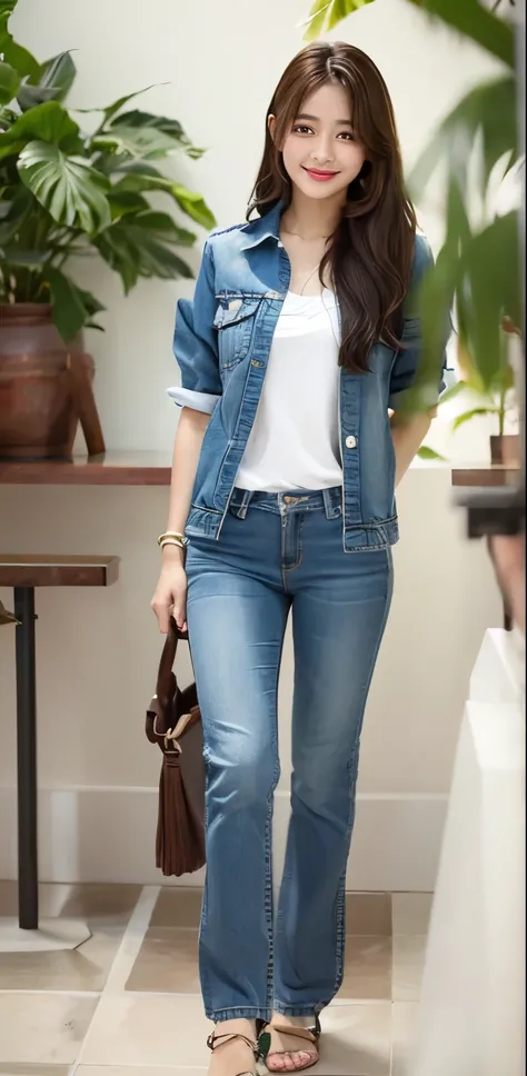 Zhu Ai_villa，Original photo，Brand photos，（High detail skin：1.2），8K Ultra HD，Digital SLR camera，soft light，high quality，film grain，Fuji XT3，20 year old asian woman，wear simple clothes，T-shirt and skinny jeans，Costumes rich in details:1.3，Perfect body，Super ...