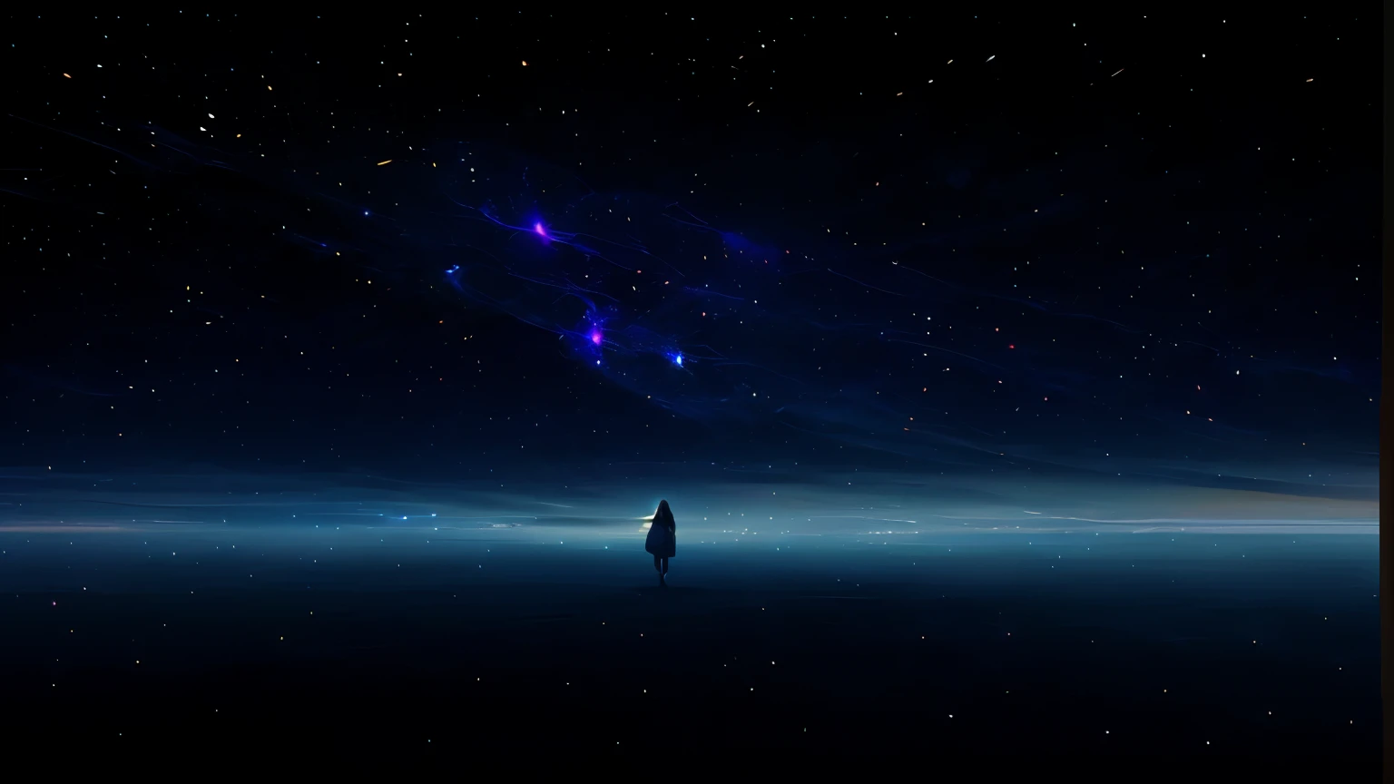 a woman walking on the stars, fantastic scence, fantastic anime, dramatic scence, a lot of stars, galaxy, cosmic world, beautifu...