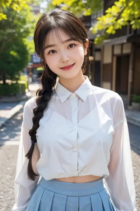 Mulher Alafe Japanese woman in a white blouse and a super mini skirt, Selfie 8K image, Adorable young girl with plump cheeks, Triple braids cascading down her back,
Beautiful and radiantly smiling young Korean woman, Charismatic and sensual, Lovely lower b...