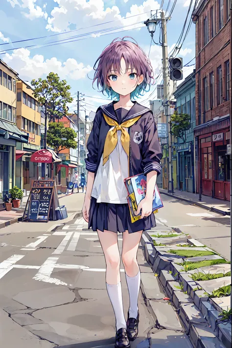 God Quality, Anime Moe Art Style,Best Anime 8K Konachan Wallpaper,Amazing anime 8k,Perfect Anatomy, (Please draw a girl who looks sleepy on her way to school.. ),break, One girl, (Alone,,child,:1.3),Junior high school students, Androgynous charm, (Very sho...