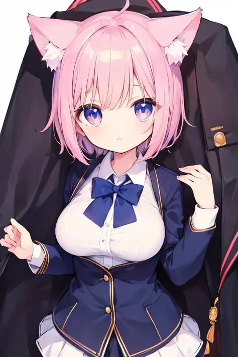 Navy Uniform、Elementary school girl、,Pink Shortcut,Very beautiful and Shining Eyes、Shining Eyes、1 girl、Large Breasts、Cat ears、