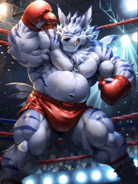 ultra quality:1.4, 4k, high resolution, best quality, color, smooth comics style, takemoto_arashi style, wfa style, solo, weregarurumon:1.0, heavyweight big belly fat body:1, heavyweight, heavyweight big belly fat body, vascular veins, anime martial arts, ...