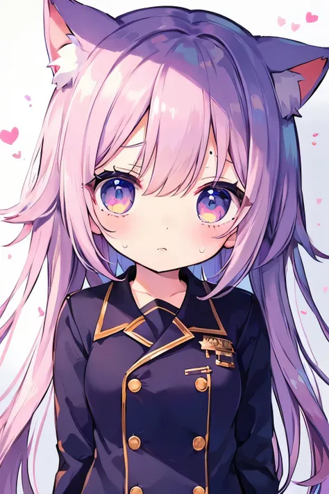 Navy Uniform、Elementary school girl、,Pink Shortcut,Very beautiful and Shining Eyes、Shining Eyes、1 girl、Large Breasts、Cat ears、(((((Small body)))))、heart❤、((sweat、vapor)）