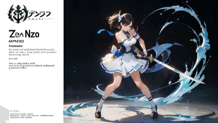 anime - style illustration of a woman in a blue and white outfit, katana zero video game character, official character art, trending on cgstation, azur lane style, e-girl, e - girl, cushart krenz key art feminine, full body, female action anime girl, 