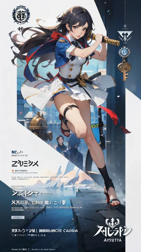 anime - style illustration of a woman in a blue and white outfit, katana zero video game character, official character art, trending on cgstation, azur lane style, e-girl, e - girl, cushart krenz key art feminine, full body, female action anime girl, 