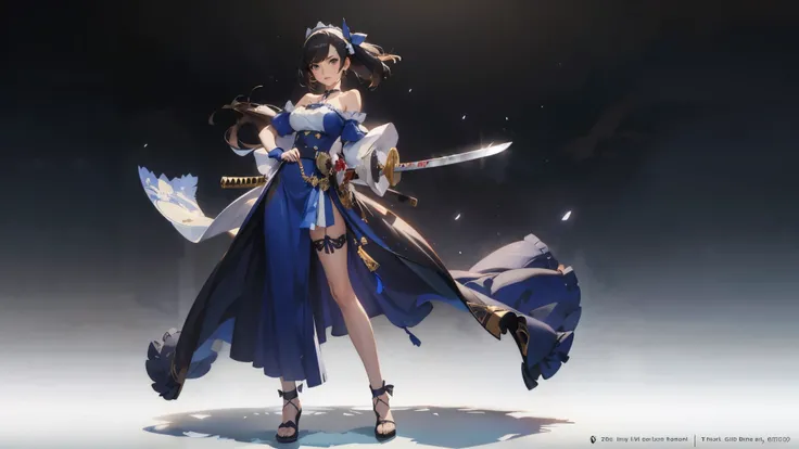 anime - style illustration of a woman in a blue and white outfit, katana zero video game character, official character art, trending on cgstation, azur lane style, e-girl, e - girl, cushart krenz key art feminine, full body, female action anime girl, 