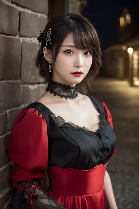 1 girl, (She is wearing a red dress:1.2), (Gothic Makeup), Portrait of a very cute Japanese symphonic metal singer, (RAW Photo Best Quality), (Realistic, Realistic:1.4), (masterpiece), 
Very delicate and beautiful, Very detailed, 2k wallpaper, wonderful, f...