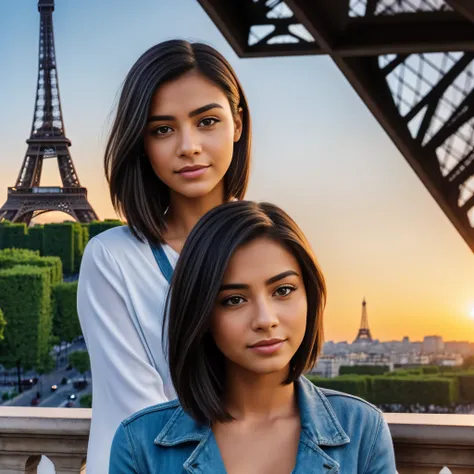 REALISTIC VISION 1.4 BETTER VAE, on the face of a young Latina woman, 2, with short tousled hair, Eiffel Tower, Paris 8K, sharp focus, good exposure, night, ISO 1000, 1/250s, natural light, Adobe Lightroom, photo lab, Affinity Photo, PhotoDirector 365