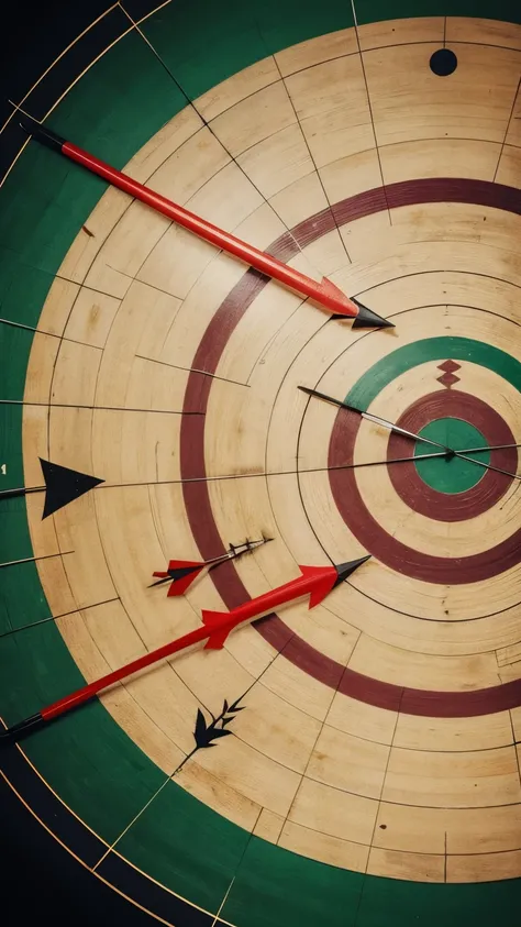 A target with several arrows, but none in the center