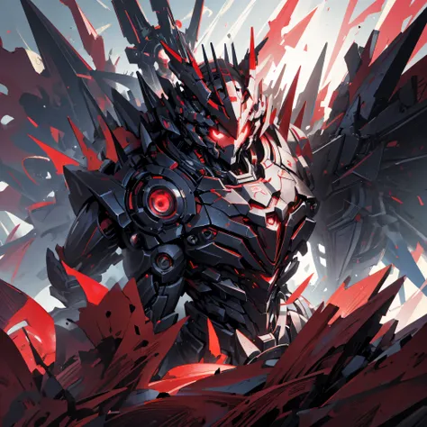 A red mecha,Spikes,Red and black,huge,One Eye,((Pure black background))