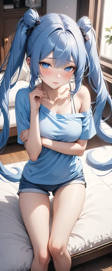 (Blue twin-tail hair:1.9)、(masterpiece,最high quality,Ultra-high resolution),(((4 woman))),Anime face、masterpiece, high quality, 最high quality, 16k, Very detailed, AI-generated, Delicate and dynamic,、Healthy Body, Height: 160cm,Beautiful cute breasts:0.8、bl...