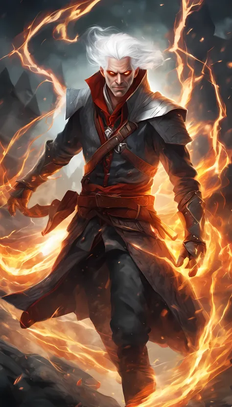 A man with white hair ,powers of lightning and fire that was a murderous scoundrel with red eyes in the medieval era