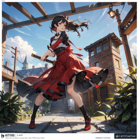 anime - style illustration of a woman in a black and red outfit, katana zero video game character, official character art, trending on cgstation, azur lane style, e-girl, e - girl, cushart krenz key art feminine, full body, female action anime girl, 