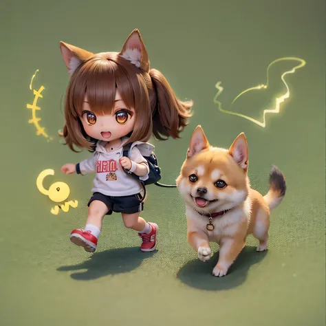 
Shiba Inu girl Chibi Cute girl Walking the dog Playing together