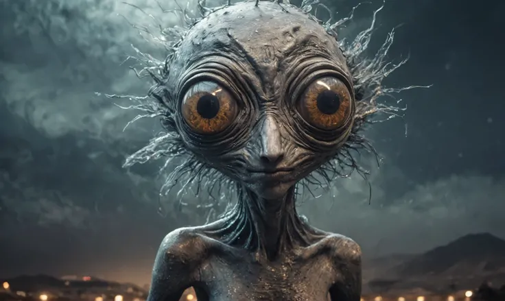 pretty face,eyebrow up,full body length, niobium ,angry fairy,full body length shot,very beggar niobium graphite The Alien Entity, babychild,starving, after war,full body shot, of psychedelic style ,The iris looks weird, attractive, The stars in space is r...