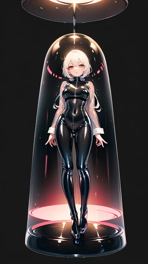 ((Tight latex full body suit:1.5)),((Transparent full body suit:1.3))Anime style girl,Full body portrait,Angle looking up from below,Dark Background