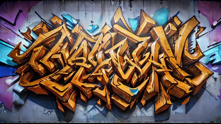 generate a photorealistic image of a front view wall with graffiti saying ("tell")), with a 3d design in the style of "mirko rei...