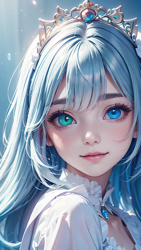 Psychedelic world、Commemorative photo、White rough shirt、beautiful girl、Lolita、, 1 cute girl、(Facing forward), (Looking at this), (Very delicate and beautiful face)、(Beautiful eyes in every detail)、((((Heterochromia Iridum - Green and Blue Eye Color))))、Thr...