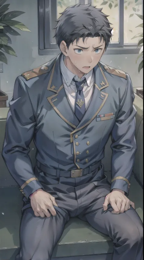 hector fay, ultra high quality cg, solitary, looking at the audience, open your mouth, sweating, wet, drooling, gloves, 1 man,, ...