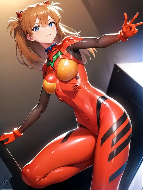 asuka langley soryu, (soryu asuka langley:1.5), blue eyes, hair between eye, headgear, interface headset, orange hair, two side ...