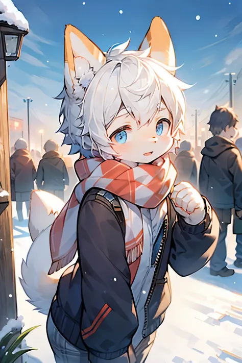 Nordic style，Snow Bunny Boy，furry boy，Characteristics of young children，scarf