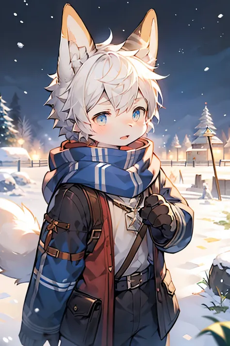 Nordic style，Snow Bunny Boy，furry boy，Characteristics of young children，scarf，Medieval Nordic Background