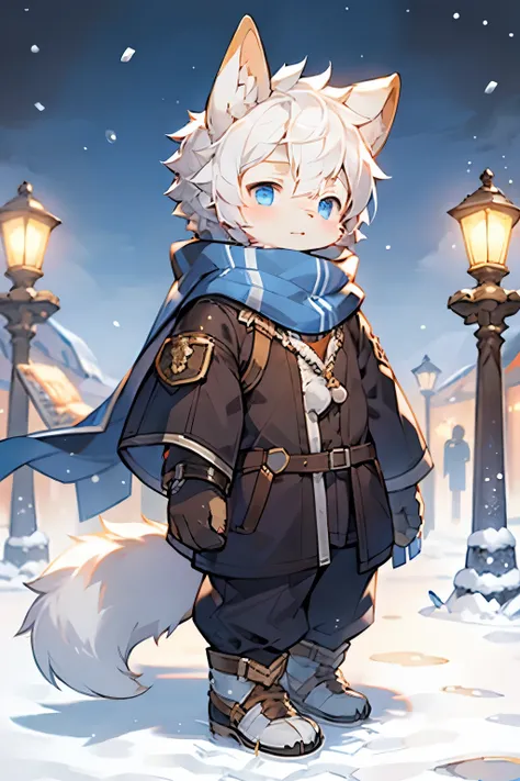 Nordic style，Snow Bunny Boy，furry boy，Characteristics of young children，scarf，Medieval Nordic Background